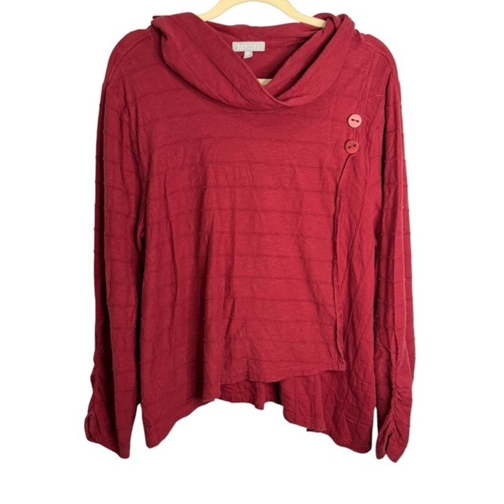 Habitat Blouse Women's XL Artsy Abstract Lagenlook Cowl Neck Red